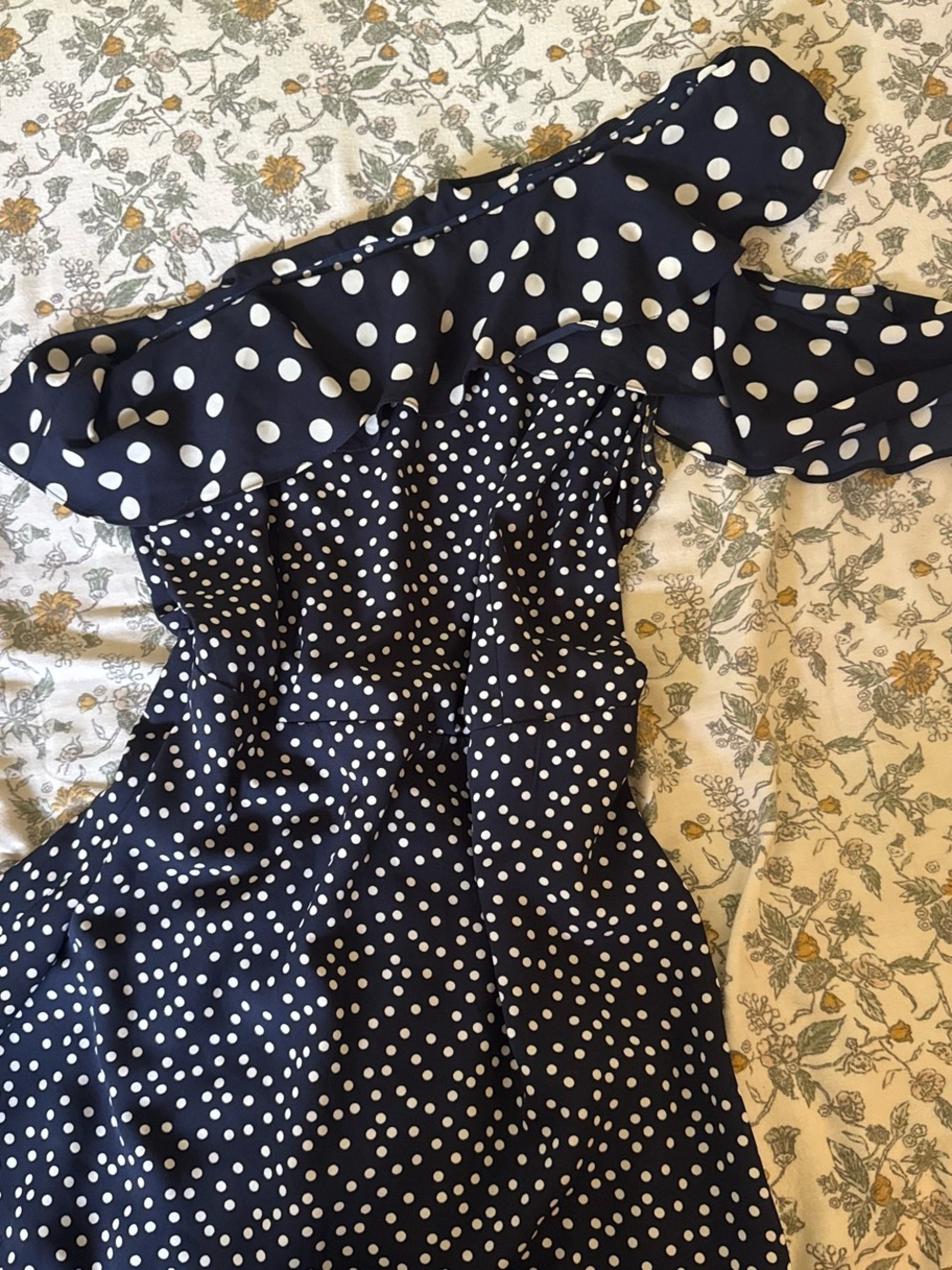 H&M Navy and White Polka Dot Asymmetrical Dress